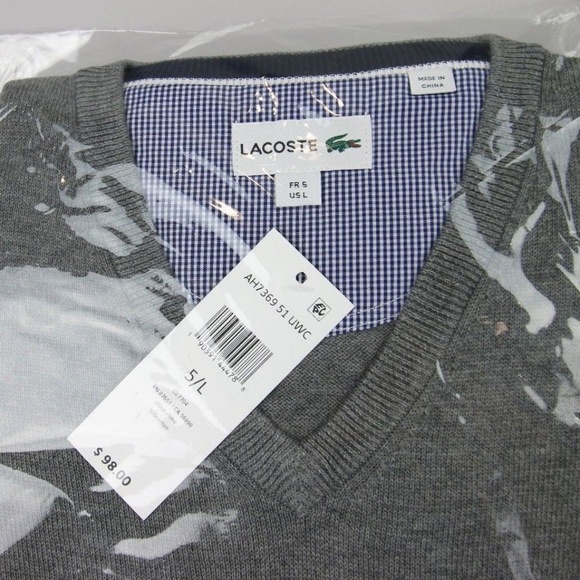 Lacoste Men's V Neck Cotton Jersey Sweater - Picture 4 of 6